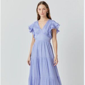 Open Back Maxi Dress - Shimmer, Tier, Ruffle